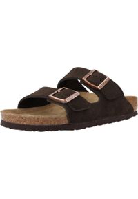 Klapki damskie Birkenstock Arizona Leve Mocca. Zapięcie: klamry. Kolor: brązowy. Materiał: skóra. Szerokość cholewki: normalna. Styl: elegancki