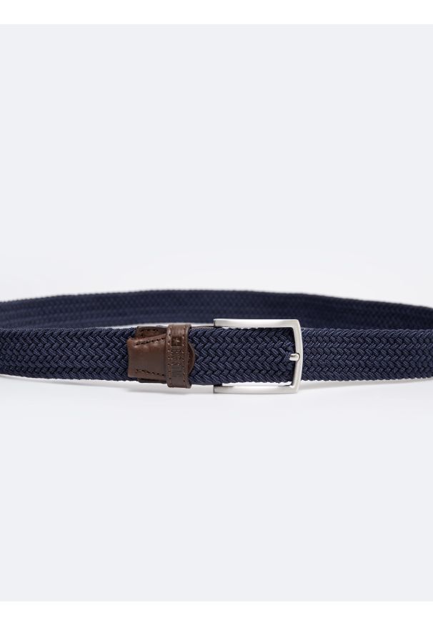 Big-Star - Pasek męski pleciony granatowy Abri 403. Kolor: niebieski. Materiał: jeans, skóra, materiał. Wzór: aplikacja. Styl: casual, elegancki