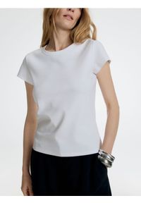Reserved - T-shirt z bawełny merceryzowanej - biały. Kolor: biały. Materiał: bawełna