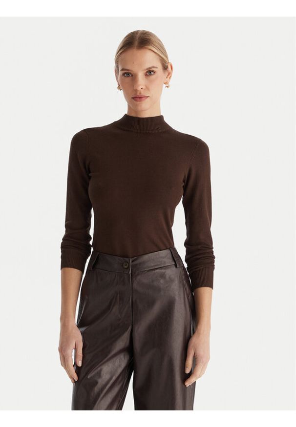 ACCESS FASHION Golf 54-8074 Brązowy Slim Fit. Typ kołnierza: golf. Kolor: brązowy. Materiał: wiskoza