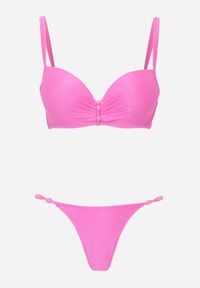 Renee - Fuksjowe Bikini Dwuczęściowe z Biustonoszem Push-Up i Metalowymi Zapięciami Coraeva. Kolor: różowy. Wzór: aplikacja #4