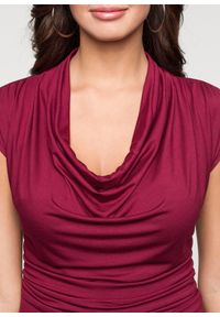 bonprix - T-shirt z mieszanki wiskozy. Typ kołnierza: dekolt woda. Kolor: czerwony. Materiał: wiskoza, materiał. Długość: długie. Styl: elegancki #2