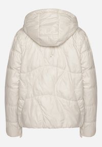 Born2be - Biała Kurtka z Kapturem Ozdobiona Przeszyciami i Sznurkami Boledia. Okazja: na co dzień. Typ kołnierza: kaptur. Kolor: biały. Materiał: jeans. Wzór: aplikacja. Styl: casual #3