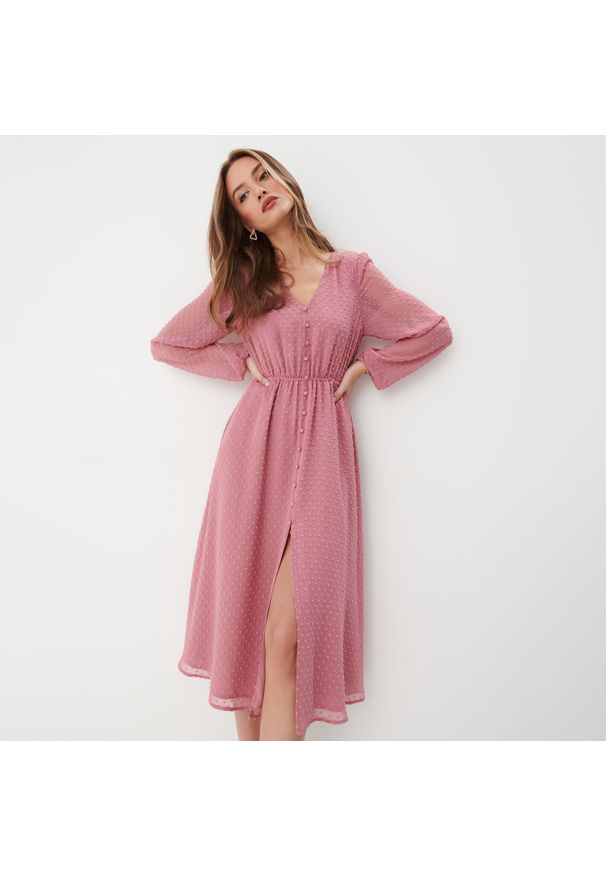 Mohito - Różowa sukienka midi - Różowy. Kolor: różowy. Długość: midi