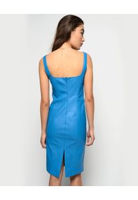 Pinko - PINKO - Skórzana niebieska sukienka z dekoltem Pudico. Okazja: na imprezę. Kolor: niebieski. Długość: midi #2