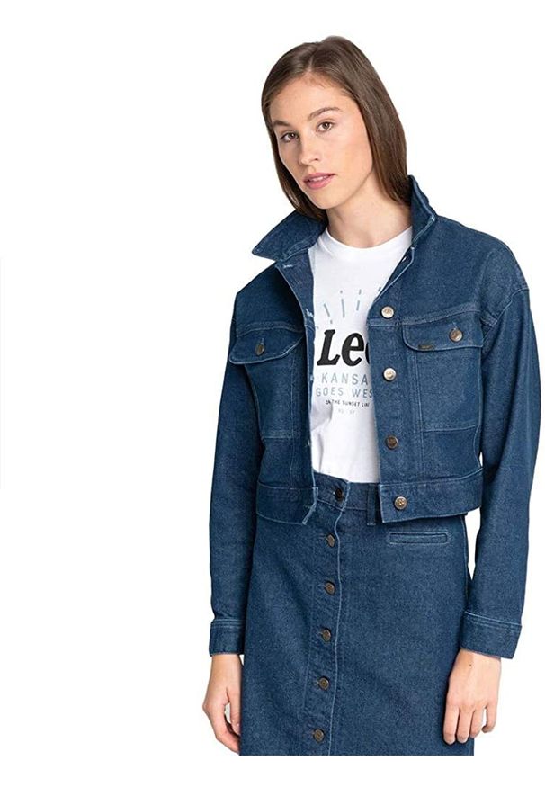 Lee - LEE SEASONAL RIDER JACKET KURTKA JEANSOWA DAMSKA DARK WILMA L54HDJGR 112112779. Materiał: jeans