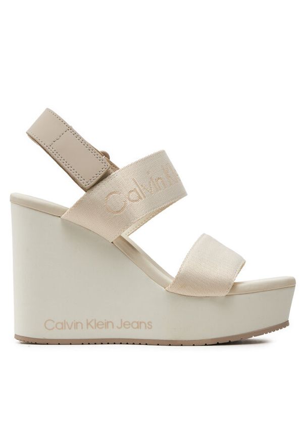Calvin Klein Jeans Sandały Wedge Sandal Webbing In Mtl YW0YW01479 Écru. Materiał: materiał