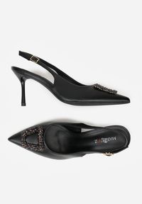 Born2be - Czarne Sandały na Szpilce z Cyrkoniową Klamrą Starstone. Okazja: na co dzień, na ślub cywilny, na wesele. Zapięcie: klamry. Kolor: czarny. Materiał: jeans. Obcas: na szpilce. Styl: casual, elegancki, klasyczny #4