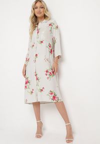 Born2be - Jasnoszara Pudełkowa Sukienka z Bawełny z Regulowanym Rękawem Avamla. Okazja: na spacer. Kolor: szary. Materiał: bawełna. Styl: elegancki #1