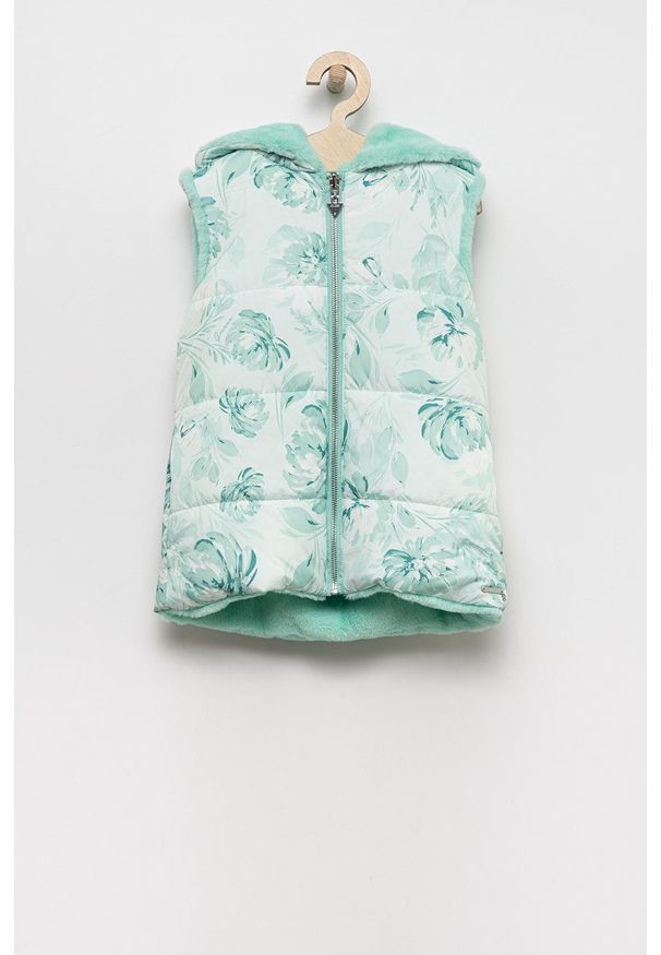 Guess bezrękawnik dwustronny dziecięcy kolor turkusowy. Okazja: na co dzień. Typ kołnierza: kaptur. Kolor: turkusowy. Długość rękawa: bez rękawów. Styl: casual