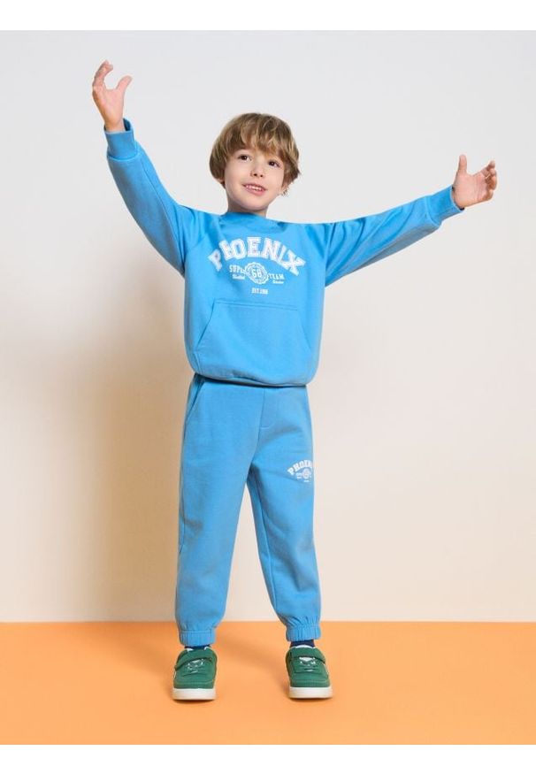 Sinsay - Spodnie dresowe oversize z napisem - niebieski. Kolor: niebieski. Materiał: dresówka. Wzór: napisy