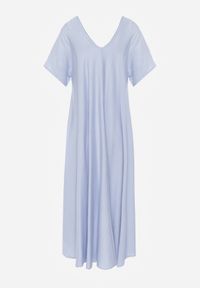 Renee - Niebieska Sukienka Oversize z Wiskozy Ozdobiona Cyrkoniami Erone. Typ kołnierza: dekolt w serek. Kolor: niebieski. Materiał: wiskoza. Długość rękawa: krótki rękaw. Wzór: aplikacja. Typ sukienki: oversize #4