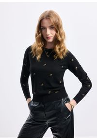 Ochnik - Czarny sweter damski w kwiatuszki. Kolor: czarny. Materiał: wiskoza. Wzór: kwiaty #3