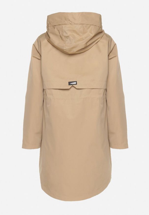 Born2be - Ciemnobeżowa Kurtka Parka z Podpinanymi Rękawami i Kapturem ze Wstawkami w Kratę Kaithna. Kolor: beżowy. Materiał: tkanina