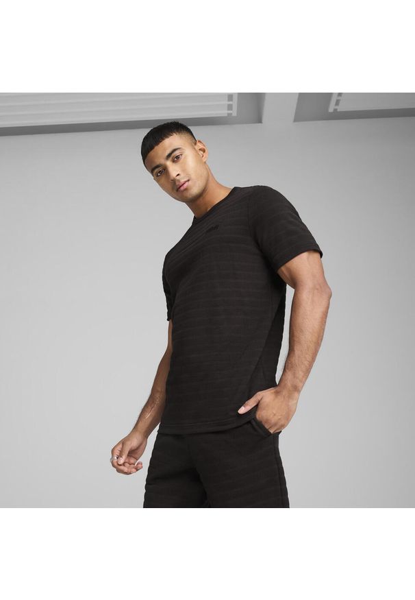 Puma - Koszulka Essentials Elevated Structured PUMA Black. Kolor: czarny. Wzór: haft. Sport: fitness