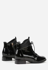 Born2be - Czarne Lakierowane Płaskie Botki ze Sznurowaniem Mivanna. Okazja: do pracy, na co dzień. Kolor: czarny. Materiał: lakier. Obcas: na obcasie. Styl: klasyczny, casual, elegancki. Wysokość obcasa: niski #7