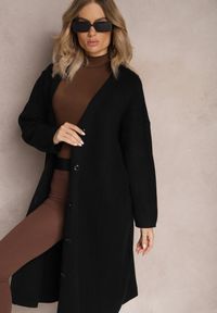 Renee - Czarny Długi Kardigan Zapinany Rousalere. Kolor: czarny. Materiał: dzianina. Długość: długie #4