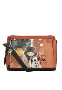 Pomarańczowa Oryginalna Listonoszka Damska Anekke Seria Alma. Kolor: pomarańczowy. Wzór: aplikacja. Dodatki: z breloczkiem. Materiał: zdobione. Styl: casual, elegancki. Rodzaj torebki: na ramię #2
