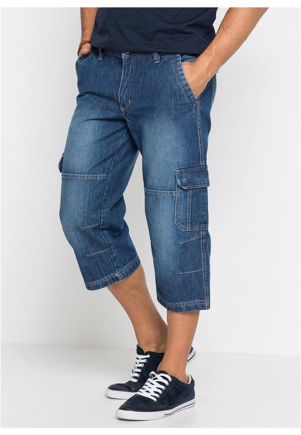 bonprix - Dżinsy bojówki 3/4 regular fit z prostymi nogawkami. Kolor: niebieski