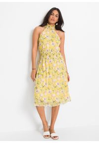 Sukienka z przeszyciem cienkimi gumkami bonprix żółty w kwiaty. Kolor: żółty. Wzór: kwiaty #2