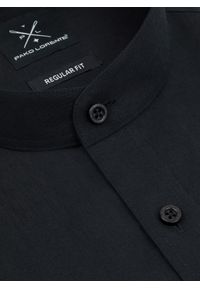 Pako Lorente - PAKO LORENTE - czarna koszula męska z lnu i bawełny. Typ kołnierza: kołnierzyk stójkowy. Kolor: niebieski, biały, czarny. Materiał: bawełna, len. Długość rękawa: długi rękaw. Długość: długie. Wzór: gładki. Sezon: wiosna #8