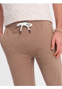 Ombre Clothing - Męskie spodnie dresowe z nogawką bez ściągacza - brązowe V2. Kolor: brązowy. Materiał: dresówka. Wzór: aplikacja. Styl: klasyczny, sportowy