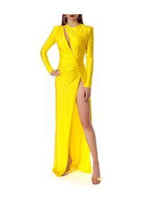 AGGI - Sukienka maxi Adriana Super Yellow. Kolor: żółty. Materiał: tkanina. Długość rękawa: długi rękaw. Typ sukienki: dopasowane. Długość: maxi