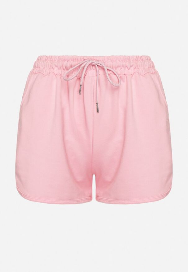 Born2be - Różowe Dresowe Szorty z Bawełną High Waist Floratess. Okazja: do pracy, na spacer. Stan: podwyższony. Kolor: różowy. Materiał: dresówka, bawełna. Długość: krótkie. Wzór: kwiaty. Sezon: lato. Styl: elegancki