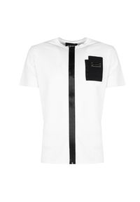 Les Hommes T-Shirt "Full Zip" | LBT1021729M | Mężczyzna | Biały. Okazja: na co dzień. Kolor: biały. Materiał: elastan, bawełna, poliester. Długość: długie. Wzór: aplikacja. Styl: casual, elegancki