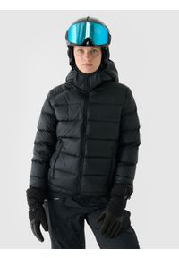 4f - 4F Kurtka puchowa z naturalnym wypełnieniem damska - czarna M. Okazja: na co dzień. Typ kołnierza: kaptur. Kolor: czarny. Materiał: puch. Wzór: gładki. Sezon: zima. Styl: casual, klasyczny, sportowy #1