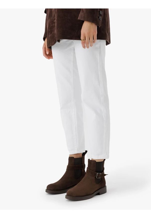 Ryłko - Brązowe ocieplane sztyblety ze skóry welurowej. Okazja: na co dzień. Nosek buta: okrągły. Zapięcie: bez zapięcia. Kolor: brązowy. Materiał: skóra, welur. Szerokość cholewki: normalna. Styl: klasyczny, casual, street