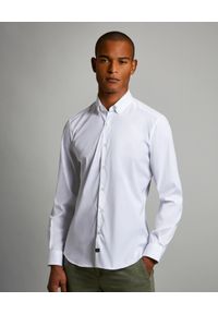 FAY - Biała koszula Strech. Kolor: biały. Materiał: tkanina, bawełna. Długość rękawa: długi rękaw. Długość: długie. Wzór: aplikacja