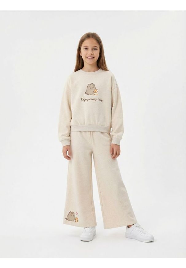 Sinsay - Bluza crewneck z nadrukiem Pusheen the Cat - beżowy. Kolor: beżowy. Wzór: nadruk
