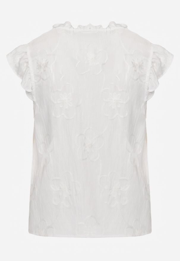 Renee - Biała Haftowana Bluzka z Bawełny Zdobiona Falbankami Bolidia. Typ kołnierza: kołnierz z falbankami. Kolor: biały. Materiał: bawełna. Wzór: aplikacja, haft. Styl: boho