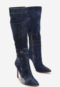 Renee - Niebieskie Jeansowe Kozaki na Szpilce z Kieszenią Vefiano. Kolor: niebieski. Materiał: jeans. Obcas: na szpilce #5