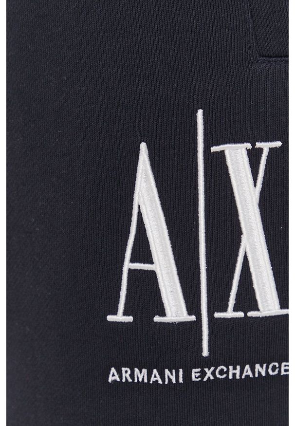 Armani Exchange Szorty męskie kolor granatowy. Okazja: na co dzień. Kolor: niebieski. Materiał: dzianina. Wzór: nadruk. Styl: casual