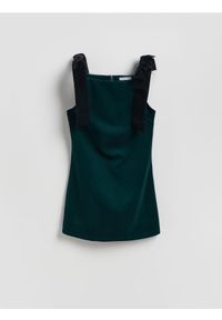 Reserved - Welurowa sukienka mini - ciemnozielony. Kolor: zielony. Materiał: welur. Typ sukienki: proste. Długość: mini
