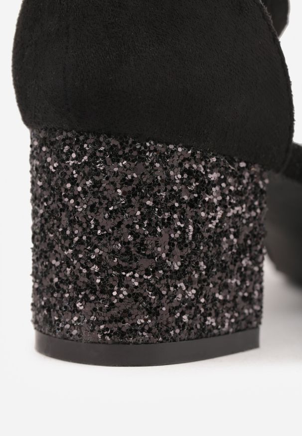 Born2be - Czarne Czółenka Vices na Brokatowym Obcasie ze Skórzaną Wkładką Seallia. Okazja: na spotkanie biznesowe. Zapięcie: sprzączka. Kolor: czarny. Materiał: skóra. Wzór: aplikacja. Obcas: na obcasie. Styl: elegancki, biznesowy. Wysokość obcasa: średni