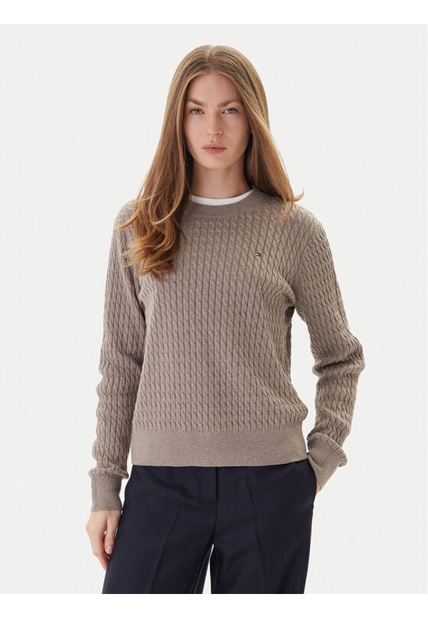 TOMMY HILFIGER - Tommy Hilfiger Sweter Fine WW0WW44993 Beżowy Regular Fit. Kolor: beżowy. Materiał: bawełna
