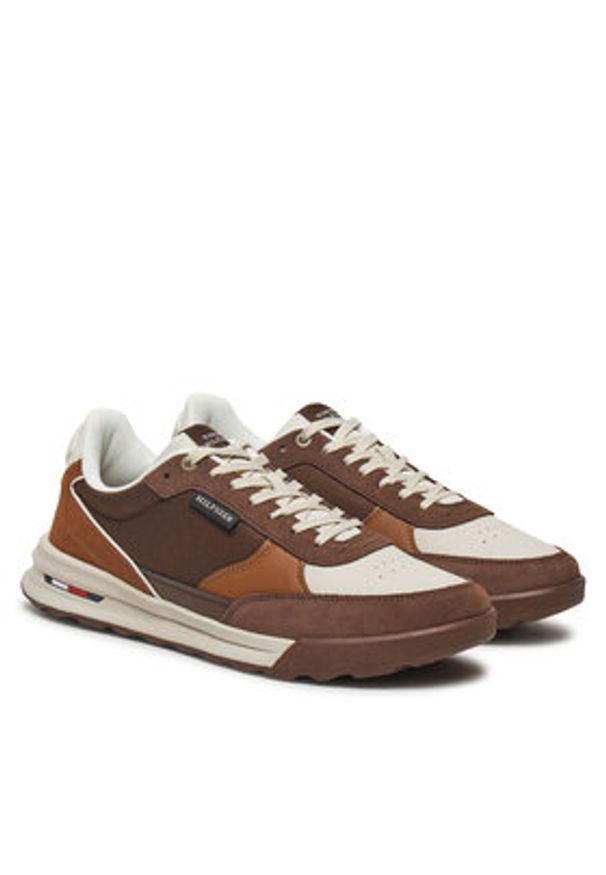 TOMMY HILFIGER - Tommy Hilfiger Sneakersy Retro Runner Mix Rwb FM0FM05371 Brązowy. Kolor: brązowy. Materiał: materiał
