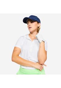 INESIS - Koszulka polo do golfa damska z krótkim rękawem Inesis WW500. Typ kołnierza: golf, polo. Kolor: biały. Materiał: materiał, poliester, elastan. Długość rękawa: krótki rękaw. Długość: krótkie. Styl: klasyczny, elegancki