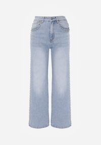 Born2be - Niebieskie Szerokie Jeansy Wysoki Stan z Bawełną Ozdobione Nitami Basithoe. Okazja: na co dzień. Stan: podwyższony. Kolor: niebieski. Wzór: aplikacja. Styl: casual, elegancki, klasyczny #3