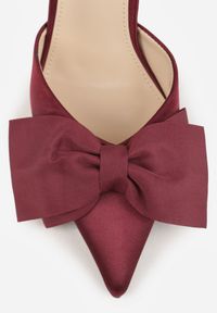 Born2be - Bordowe Satynowe Szpilki z Odkrytą Piętą i Ozdobną Kokardą Argatea. Okazja: na co dzień, na spotkanie biznesowe, na ślub cywilny, do pracy, na wesele, na imprezę. Kolor: czerwony. Materiał: satyna. Obcas: na szpilce. Styl: casual, biznesowy, elegancki, klasyczny #8