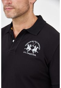 La Martina - LA MARTINA Czarna męska koszulka polo z wyszywanym logo, Rozmiar M. Typ kołnierza: polo. Kolor: czarny #4