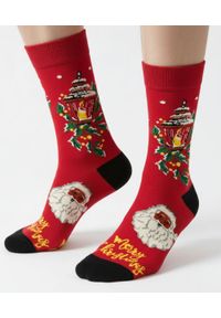 His Story - Tematyczne Skarpetki Bawełniane - Mikołaj i Świąteczna Świeca. Kolor: czerwony. Materiał: elastan, bawełna, poliamid #2