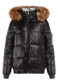 Born2be - Czarna Kurtka Althasia. Okazja: na co dzień, na spacer. Kolor: czarny. Materiał: futro. Wzór: aplikacja. Sezon: zima, jesień. Styl: casual, elegancki #6