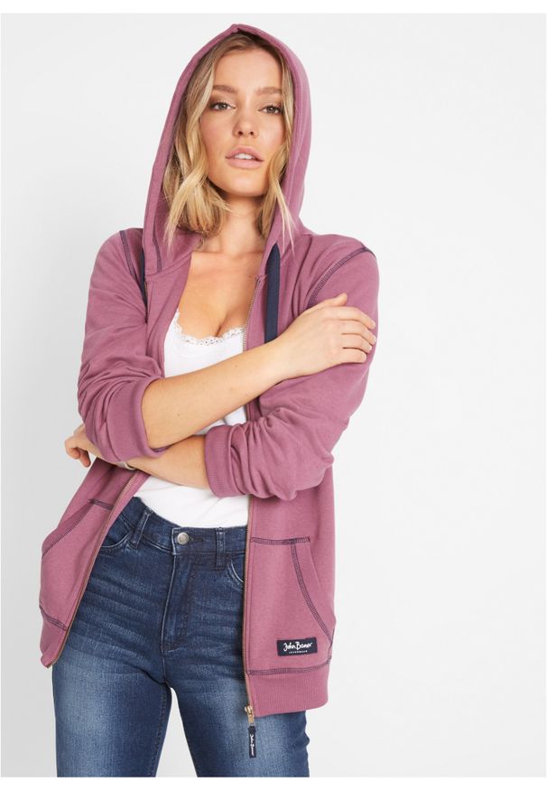 bonprix - Bluza rozpinana z kapturem. Typ kołnierza: kaptur. Kolor: fioletowy