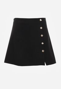 Born2be - Czarne Spódnico-Spodenki z Bawełną o Trapezowym Kroju z Guzikami z Boku Baccite. Okazja: na co dzień. Kolor: czarny. Materiał: bawełna. Styl: elegancki, casual #3