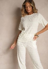 Renee - Biały Casualowy Komplet z Szerokimi Spodniami i T-shirtem Devineva. Kolor: biały. Materiał: tkanina #4