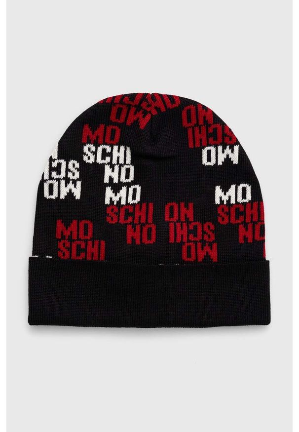 MOSCHINO - Moschino czapka wełniana kolor czarny wełniana. Kolor: czarny. Materiał: wełna